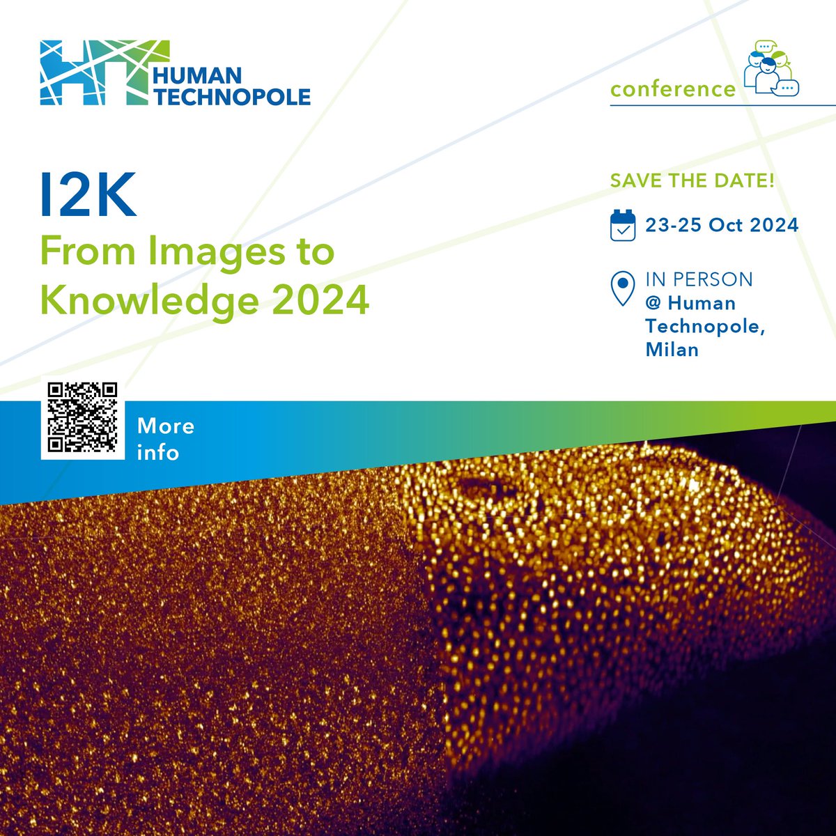 Mark your calendars! 🗓️ 🖊️ I2K (From Images to Knowledge), the conference where bioimage methods research meets research software engineering meets biology, will welcome you at @humantechnopole in Milan from Oct. 23rd to 25th! Influence the agenda here: forms.gle/v5brzZ9RnTU4Wv…