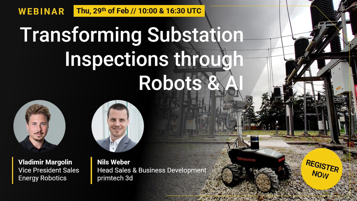 EnergyRobotics's tweet image. 📣 Just two weeks to go! Reliably automate substation inspections at scale with a solution that brings together robotics, AI and Digital Twin technology. ✅ Register now: er.team/3HIAOJI

#inspection #autonomousrobots #digitalization #automation #substations #ai #robots