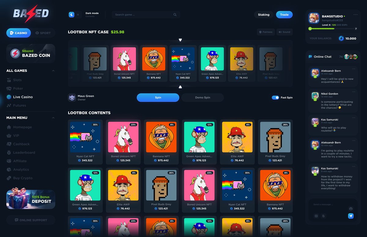 BazedArmy's tweet photo. 🚀 Exciting times for https://t.co/Mnc4qnRhDN / $Bazed enthusiasts! Last week marked a monumental leap with the launch of our V4 #casino, introducing:

✨ Exclusive NFT lootboxes 
👥 Thrilling PVP betting 
🌟 Personalized experiences with our VIP Manager

And we're just getting started. Stay tuned for more innovations! What are you most keen to try out?? Share your thoughts below!

#Gamblefi #pvpbetting #nftlootbox #vipmanager