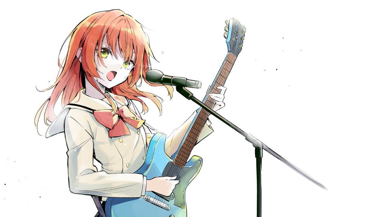 kita ikuyo 1girl microphone stand instrument music solo school uniform guitar  illustration images