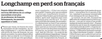 Ce matin dans <a href="/lamarsweb/">La Marseillaise</a> , <a href="/YvesSouben/">Yves Souben</a> rapporte la colère des parents d'élèves du collège Longchamp. Des semaines sans cours de français pour certains élèves.