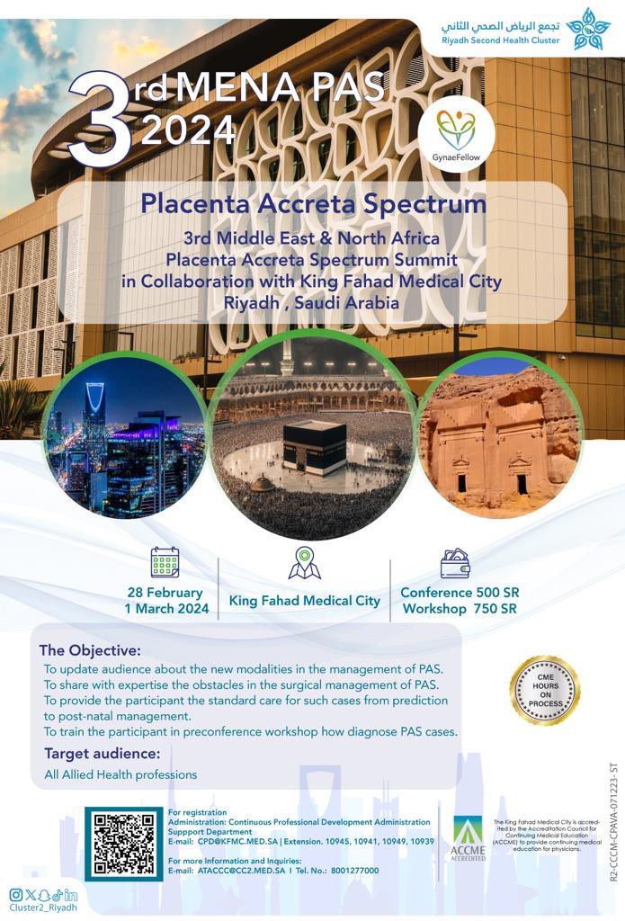 gynaefellow's tweet photo. We are delighted to announce the start of our 2024 educational program with this high impact meeting in collaboration with Riyad Cluster Health and our colleagues from the various corners of the globe. # join us https://t.co/Fb5ThPbl2S