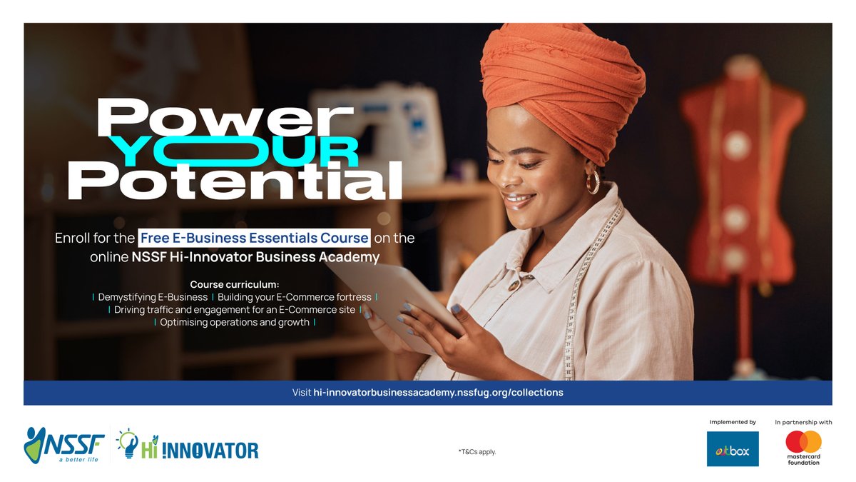 Feeling out of sync with the digital era? Our free E-business Essentials course equips you to revitalise your business and excel online. Learn more: hi-innovatorbusinessacademy.nssfug.org/courses/e-busi… #NSSFHiInnovator