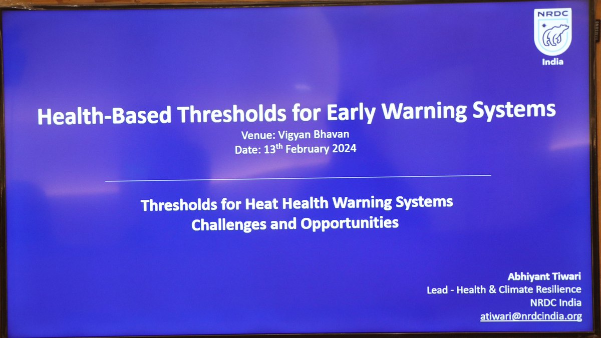 ndmaindia's tweet photo. @iitmpune Shri @ABhiyant_Tiwari, Lead, @NRDC_India elaborated on the health-based thresholds for Early Warning Systems during the "National Workshop on Heat Wave 2024: Exploring Management Interventions &amp; Mitigation Strategies".

#HeatwavePreparedness 
#HeatwaveMitigation https://t.co/lfTkbePFKY
