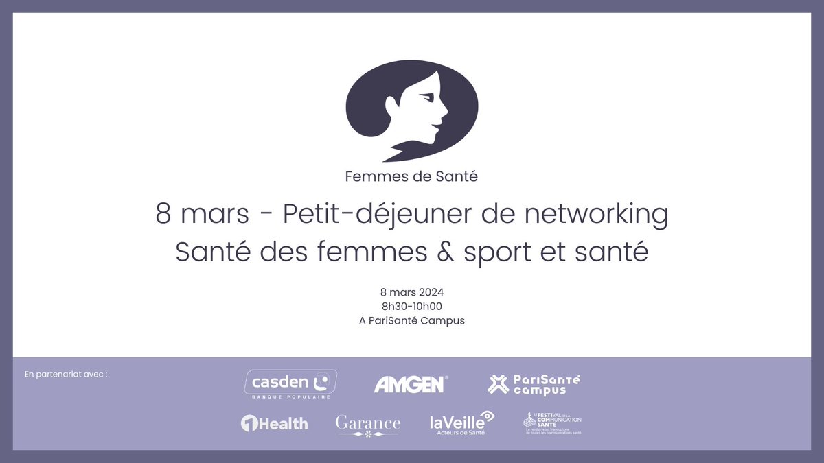 Rendez-vous le 8 mars pour un petit-déjeuner #femmesdesante autour des thématiques « santé des femmes & sport santé ». Inscription 👉 eventbrite.fr/e/billets-femm… Merci aux équipes de @PariSanteCampus pour leur accueil.