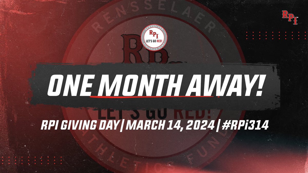 🗓️ MARK THOSE CALENDARS! We are now officially ONE MONTH away from @rpi Giving Day on March 14! Being one month out, TODAY we will officially announce our Giving Day matchups between our programs to see who can raise the most money on #RPi314! #LetsGoRed 🔴