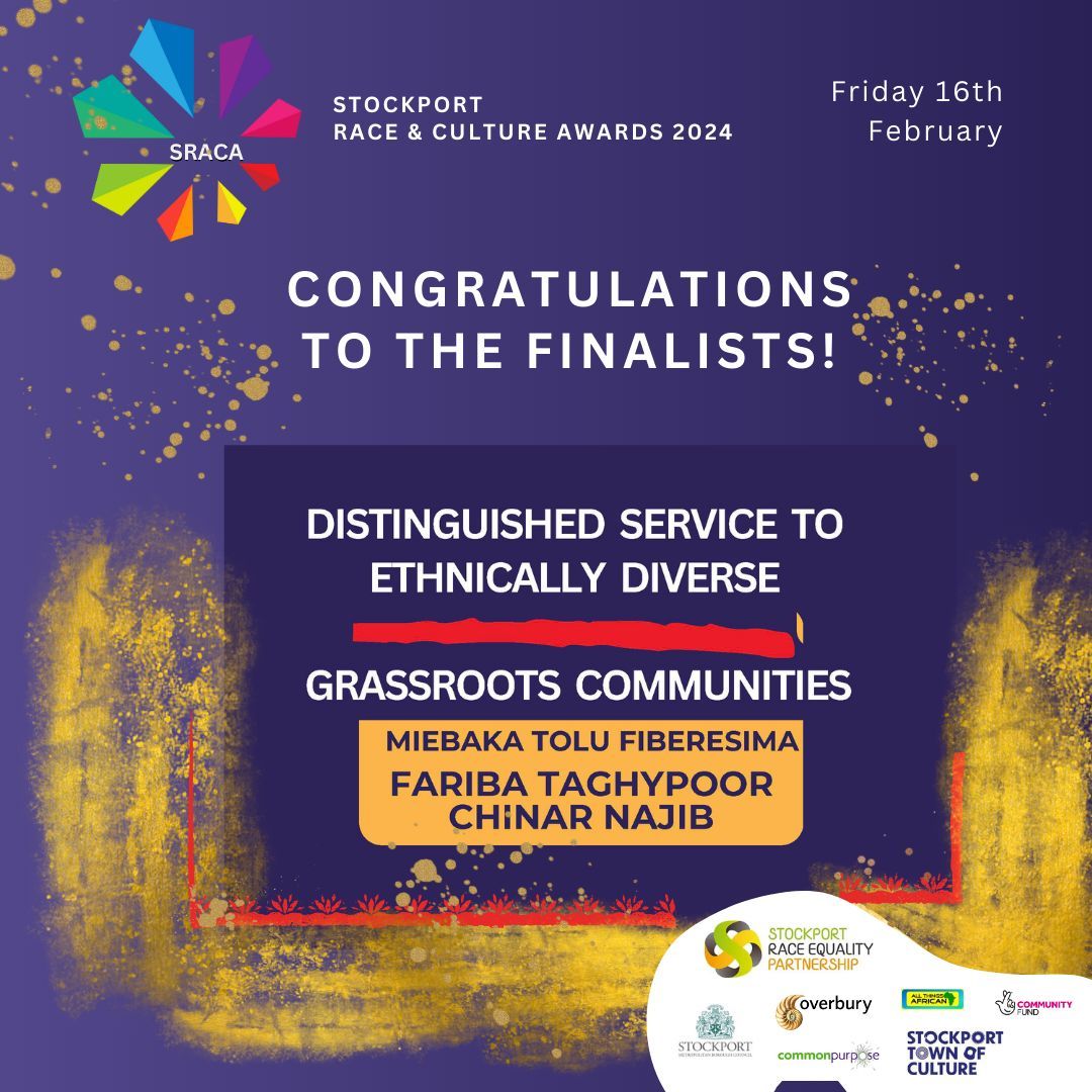 Today we are congratulating our finalists in the Stockport Race and Culture Awards category of Distinguished Service to Ethnically Diverse Communities. We have shared the details of all our award category finalists - take a look at our previous posts if you have missed them!