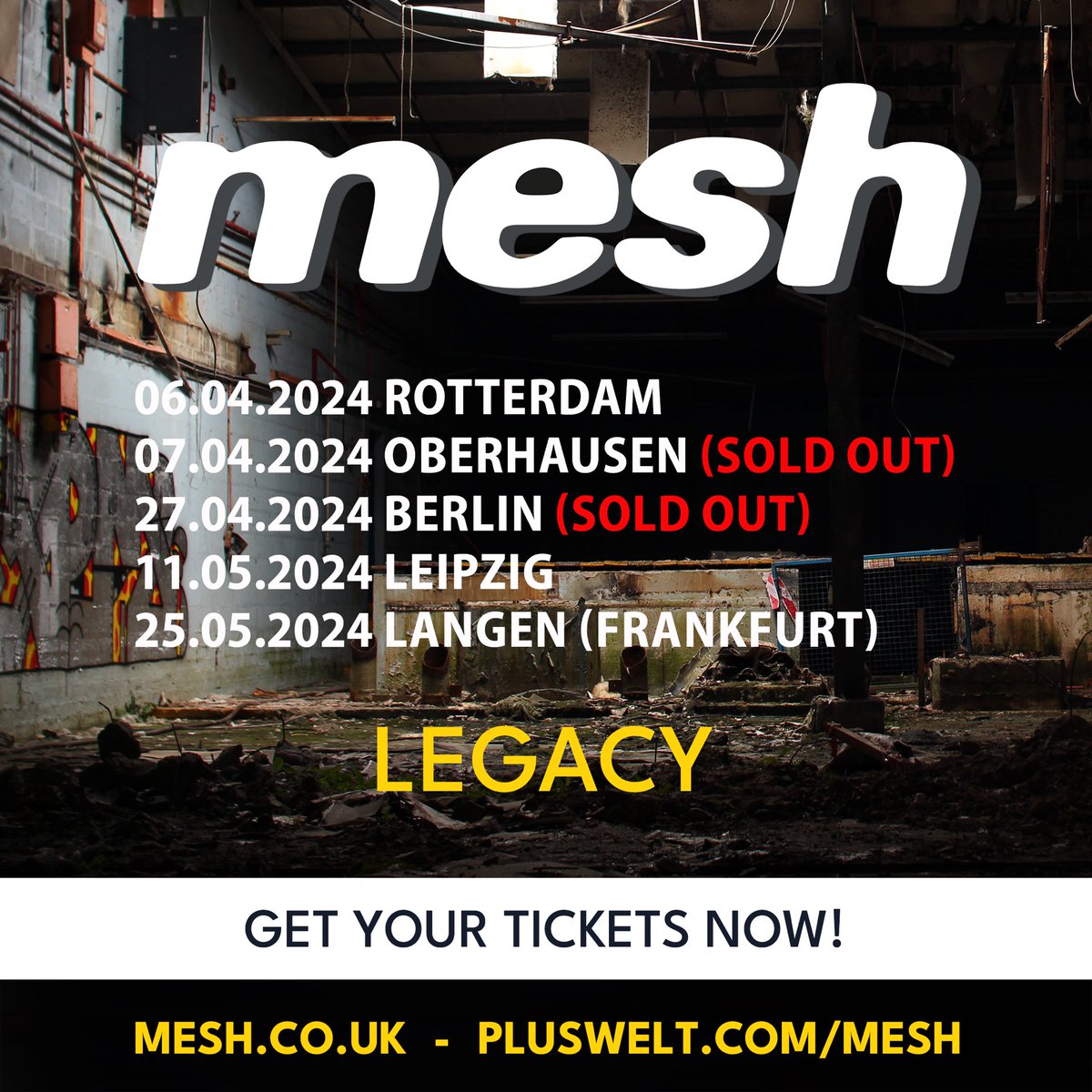 Don’t miss out, all remaining tickets are selling fast! #mesh #meshlive #leipzig #berlin #frankfurt #rotterdam #oberhausen