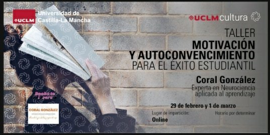 Vicerrectorado de Estudiantes y Empleabilidad (@vestudianteuclm) on Twitter photo Si estás en las sedes de Talavera de la Reina o Almadén, apúntate al taller de "Motivación y Autoconvencimiento para el éxito estudiantil"
Plazo matrícula: hasta 23F
Puedes reconocer 0,5 ECTS
Consulta +info en:
uclm.es/misiones/cultu…
#ParticipaUCLM
<a href="/UCLMcultura/">UCLM Cultura</a> <a href="/ViceCuencaUCLM/">Vice_Cuenca_UCLM</a> Si estás en las sedes de Talavera de la Reina o Almadén, apúntate al taller de "Motivación y Autoconvencimiento para el éxito estudiantil"
Plazo matrícula: hasta 23F
Puedes reconocer 0,5 ECTS
Consulta +info en:
uclm.es/misiones/cultu…
#ParticipaUCLM
<a href="/UCLMcultura/">UCLM Cultura</a> <a href="/ViceCuencaUCLM/">Vice_Cuenca_UCLM</a>