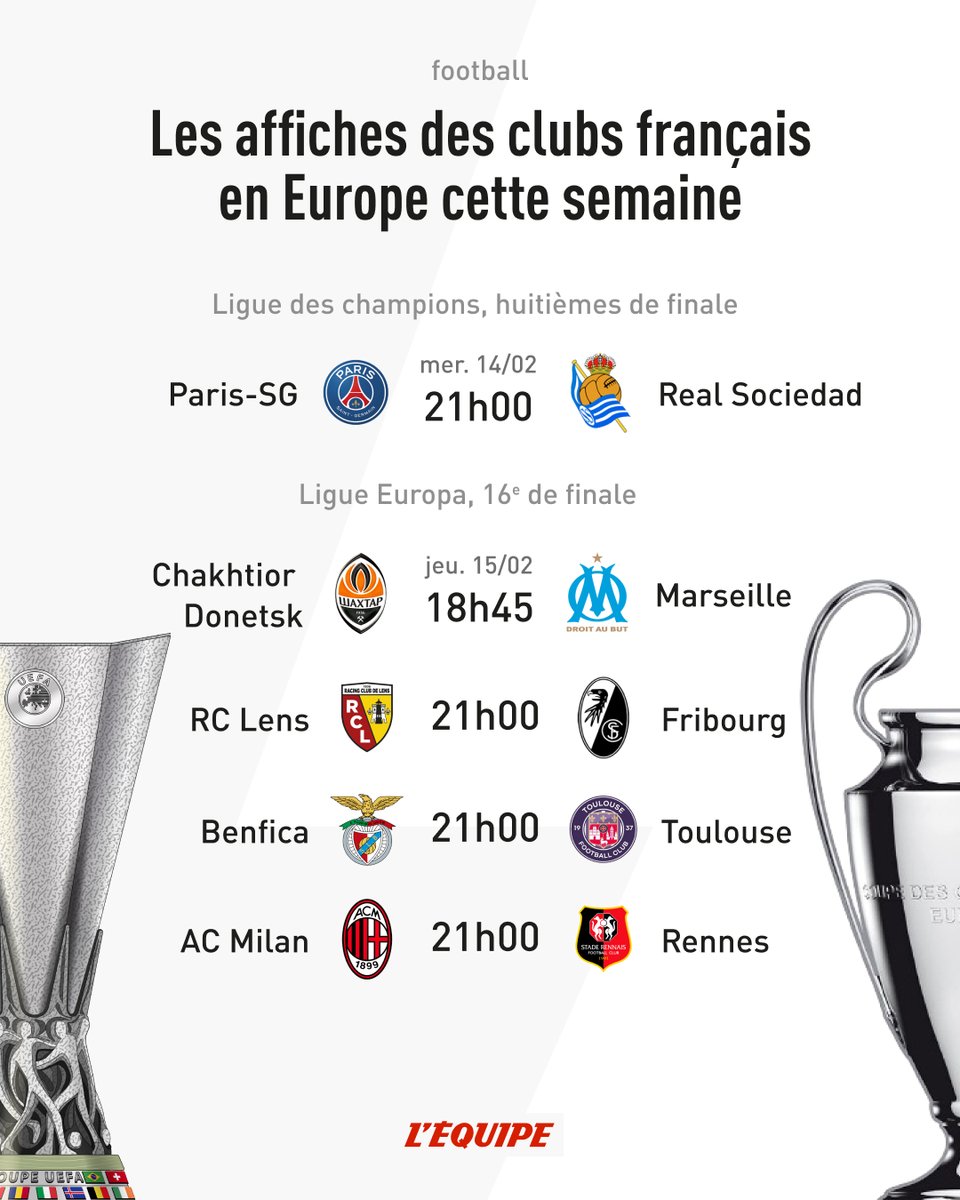 lequipe's tweet image. Quels résultats pour les clubs français en Europe selon vous ?

Tous les matches &amp;gt; ow.ly/2N1450QA9Rm