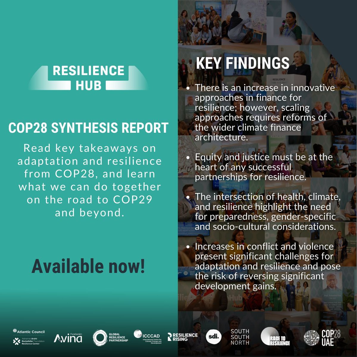 Find out what happened on adaptation & resilience at #COP28UAE in the new COP28 @copreshub Synthesis Report! Download the full @copreshub synthesis report here: 📌buff.ly/42EYWqs @grp_resilience @resilience_rise @arshtrock @icccad @COP28_UAE @hlcchampions