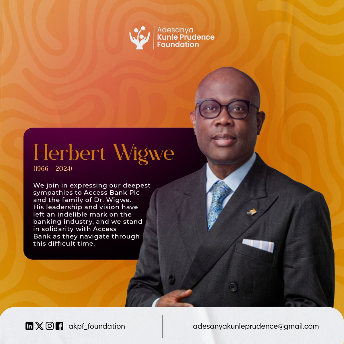 We join in expressing our deepest sympathies to <a href="/myaccessbank/">Access Bank Plc</a>  Plc and the family of Dr. Wigwe. 

His leadership and vision have left an indelible mark on the banking industry, and we stand in solidarity with Access Bank as they navigate through this difficult time.

#DrWigwe