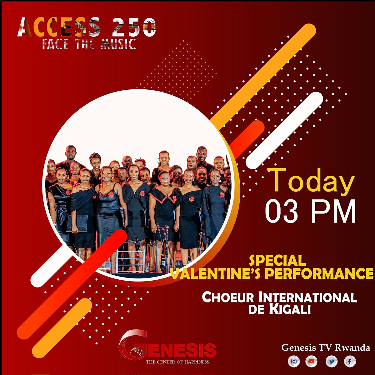 genesistvrwanda's tweet photo. #ACCESS250 🔥 it will be good it will be love ❤
DON'T MISS a Special Valentine's performance with @ChoeurKigali live in the studios of Genesis TV Ch387 canal+ 

The Center of Happiness 
#Genesistvrwanda #Genesistv387 #valentineday
#valentinesday2024 #RwOT https://t.co/G0eKEH1c0Q