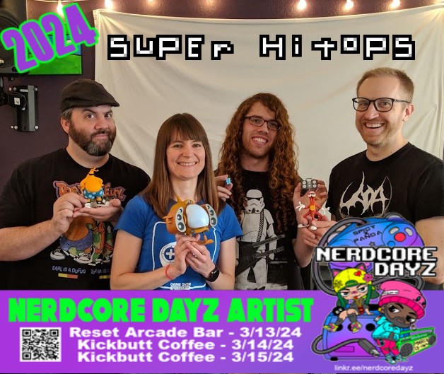 Friends! We are psyched to be part of the Nerdcore Dayz showcase this year! We will be playing at Kickbutt Coffee on Thursday, 3/14, and we'll be pretty early so make sure to get there in time to see all the fine Rapmasters and Funk Lords that make up this great event! btw is $0