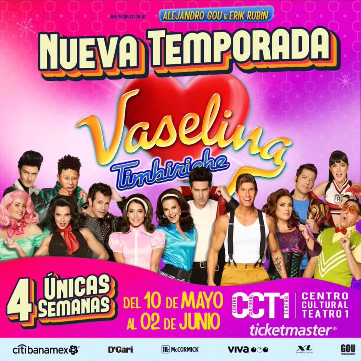 ErikRubinFans's tweet photo. Únicas 4 semanas de @Vaselina_Mexico en el CCT1 del 10 de Mayo al 02 de Junio. Imperdible.
Boletos en taquilla y Ticketmaster 

@alex_gou @Sargentoleon @AndreaLegarreta @erikrubin @bennyibarra @alixbauer @marianagarza70 @yahirmusic @verojaspeado @KalimbaMX @angelicavale https://t.co/nNly6k9LXi