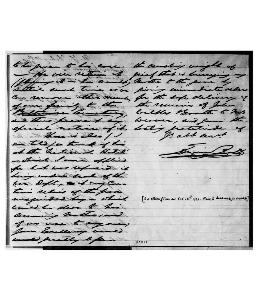 SpiritsTH's tweet photo. Feb. 10, 1869: #EdwinBooth wrote to President Andrew Johnson asking if the time was now right for the family to retrieve the body of his brother, #JohnWilkesBooth. This was the final month of Johnson’s presidency &amp; he finally assented to the release. https://t.co/PmSeNXkeBT
