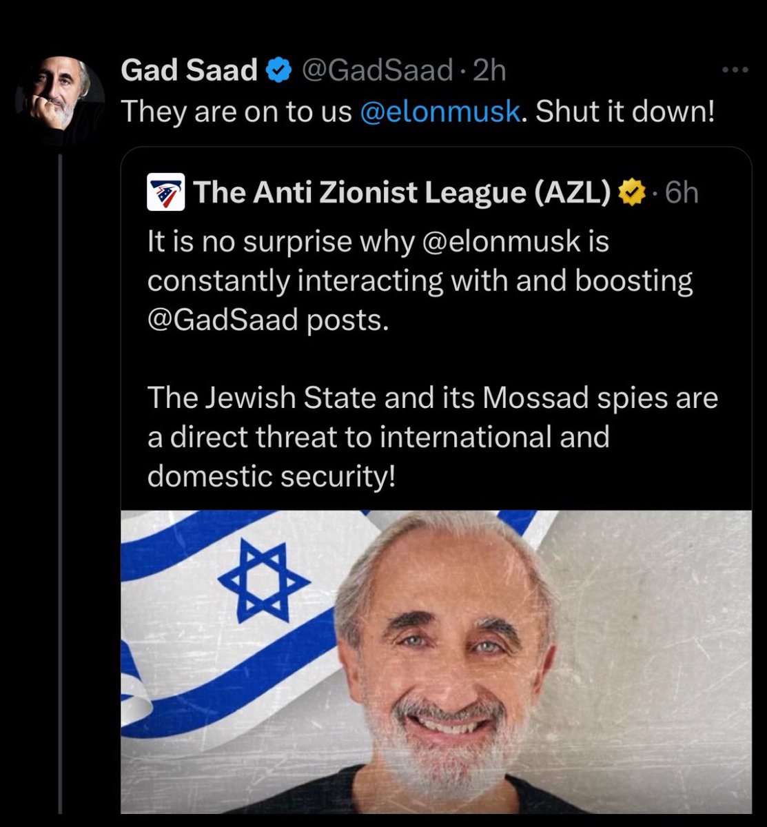 Janouna5's tweet photo. @GadSaad @elonmusk You both are pieces of shit One day you will be 6 feet under where no Mossad nor CIA nor your milking cow-USA or your billions will be of help You will be in a dark little grave where you will answer to the Creator Keep on suspending us trying to silence us https://t.co/v87cxenCRb