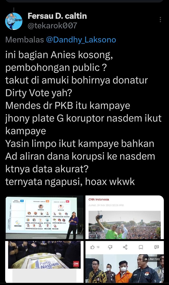 baru juga ungkap kebenaran beberapa menit soal kebohongan Dirty Vote, langsung beneran di blokir si dandhy laksono,
kyk ginian yg bilang filmnya netral?bukan pesanan bohir?
jujur bersih?ga manipulasi datanya?
lah yg tunjukin kebobrokan filmnya aja di blokir, di bungkam,ngakak