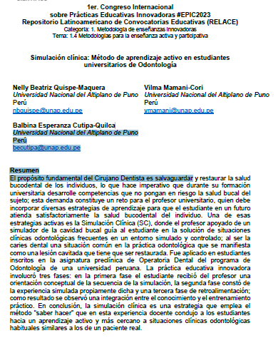relaceorg's tweet image. Saludos Explora cómo la simulación clínica revoluciona la educación odontológica en este artículo imperdible de Nelly Beatriz, Vilma y Balbina Esperanza  para la Revista Caudal Científico.
Descárgalo aquí:  drive.google.com/.../1tCXJStCva…
#EducaciónOdontológica #RELACE #EPIC2023