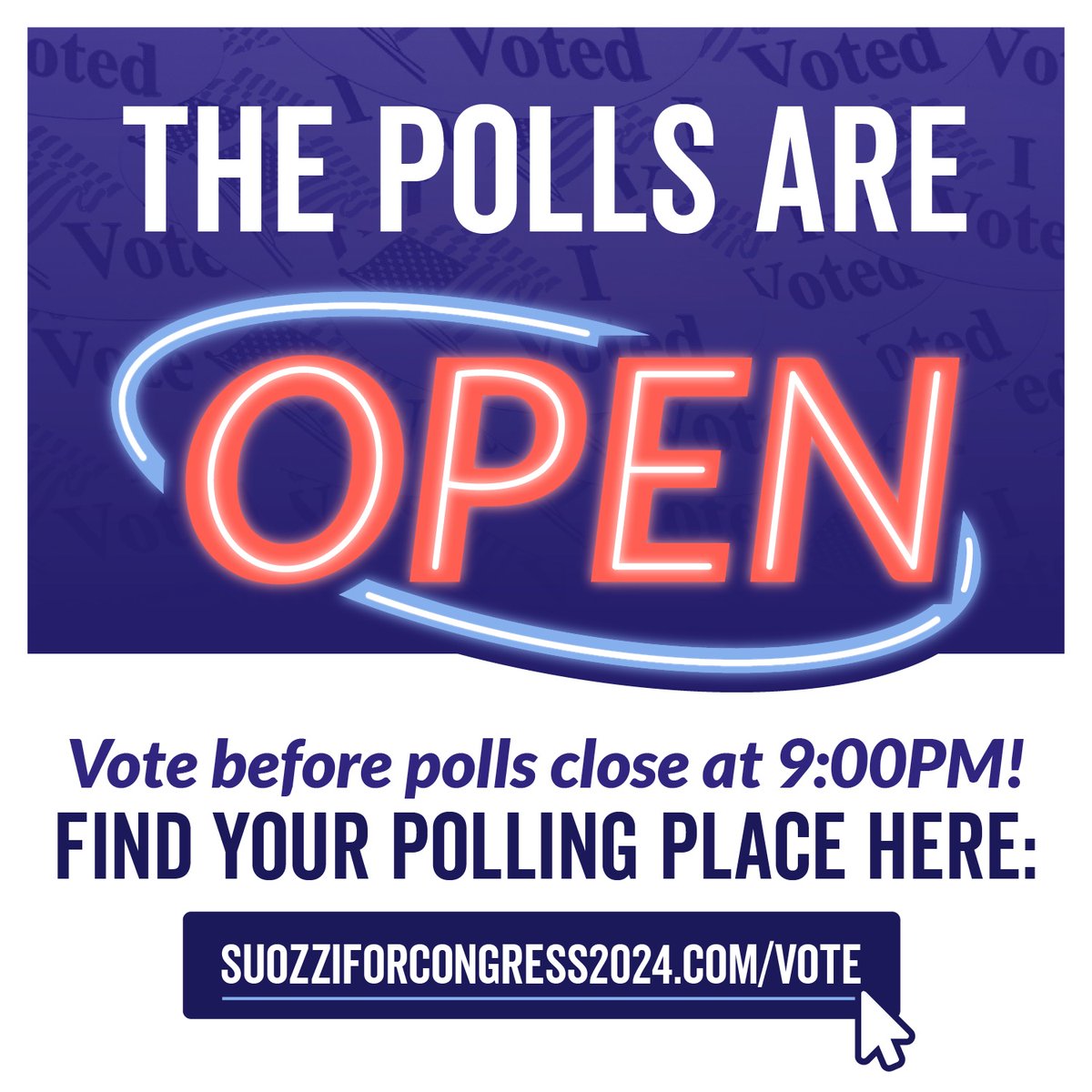 Today. Is. The. Day. The polls are now open. If you need a ride to the polls, please click on the link below; ✅Be safe. ✅Vote Suozzi. suozziforcongress2024.com/vote/