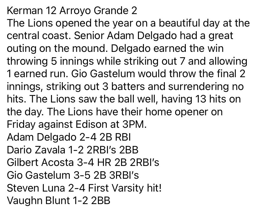 Kerman Baseball (@kermanbaseball) on Twitter photo 