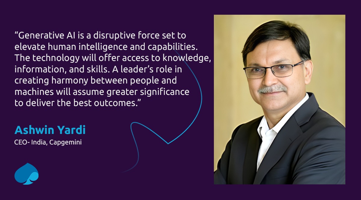 CapgeminiEngIN's tweet photo. Ashwin Yardi, CEO, Capgemini, India, iterates how industry leaders must encourage their corporations to leverage #ArtificialIntelligence.

Learn about how we will present 'Business, meet tech' at the Nasscom Technology &amp; Leadership Forum 2024➡️https://t.co/4tHIUyeH8g
@nasscom https://t.co/wnCol8A3B4