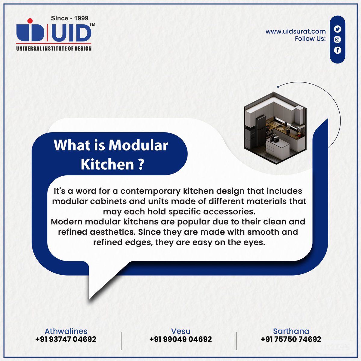 📢 What is Modular Kitchen?
☎️ Call On: 0261-2654029, 9374704692
📧 Email: uidsurat1999@gmail.com
🌐 uidsurat.com
#universalinstituteofdesign #modularkitchendesign #kitcheninterior #interiordesigncourse #modularkitchenideas #designyourkitchen #interiordecorating