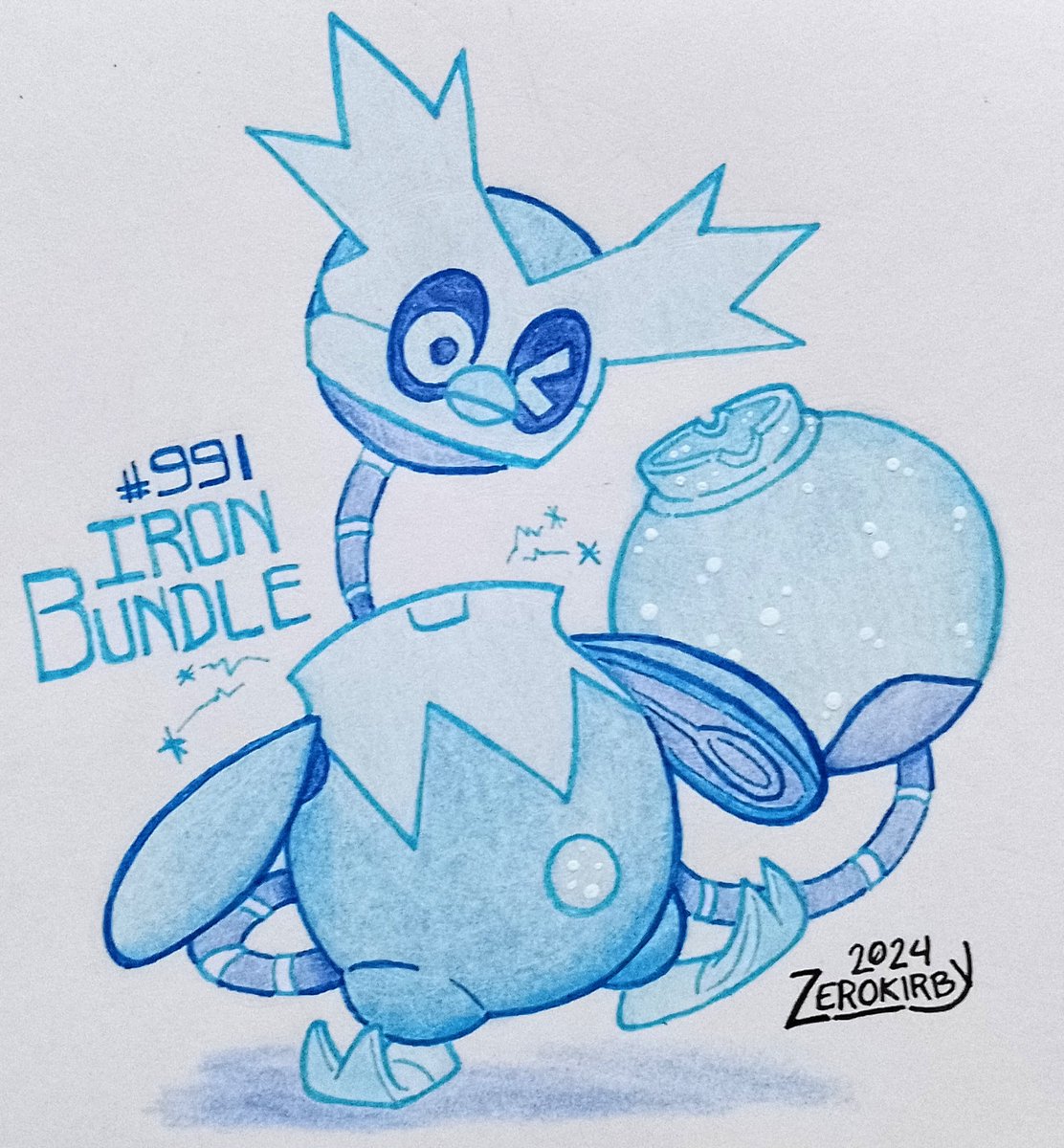 ZeroKirbyArts's tweet photo. Day 1120 of the #ZeroDex (Area Zero)

#991 - Iron Bundle
[Ice/Water]

Records were found in a strange magazine that showed this contraption as some sort of invention made by an ancient civilization.

#pokemon #IronBundle #pokemonart #fanart #pokedexchallenge #traditionalart https://t.co/6hPgC0XLBG