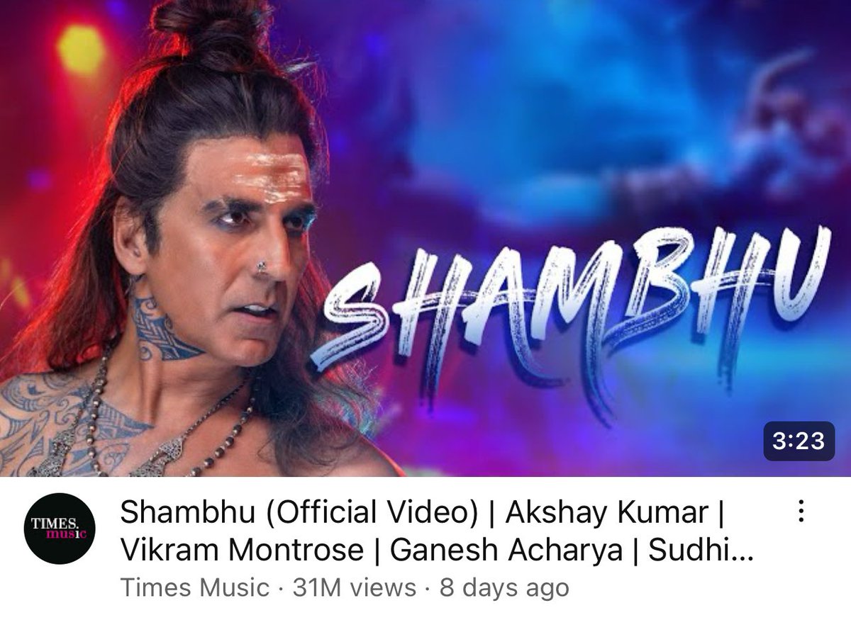 A devotional song with a difference, #Shambhu crosses the 30M mark just on YouTube. This <a href="/TimesMusicHub/">Times Music</a> song has hit it out of the park by being their biggest chartbuster in the devotional space. Glad to see superstar @AkshayKumar leading from the front and making this happen.