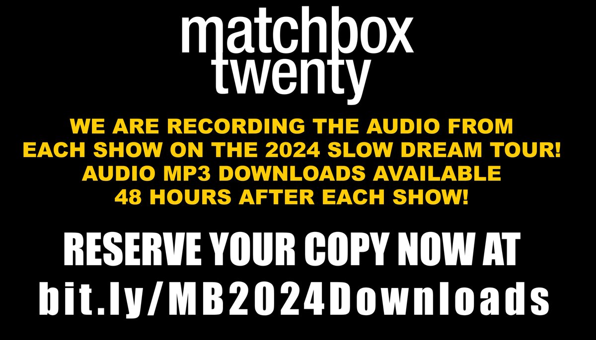 MatchboxTwenty's tweet photo. We are recording the audio from each show on the Australian/New Zealand Slow Dream Tour! Full show audio-only downloads will be made available within 48 hours of the end of each show! Pre-order now at: https://t.co/Bv1Fo3LUIp https://t.co/AxOWCpbZ1b