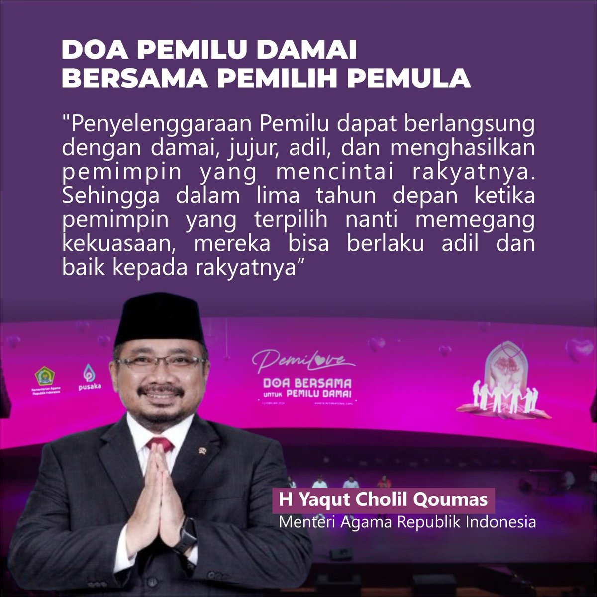 Kemenag_DIY's tweet photo. Terima kasih GusMen @YaqutCQoumas atas doa tulusnya..
Semoga pemimpin terpilih dapat adik dan baik kepada rakyatnya..
Ayo Gen Z, PEMILU bukan semata tanggung jawab @KPU_ID tapi juga tugas kita bersama @Kemenag_RI 
#PemiLove
Salam Kakanwil @AfifMasmin 
Doa Cinta Pemula https://t.co/qH41kFNED8