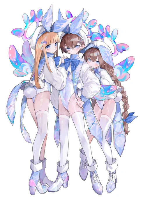 天使バニーシリーズのグッズ(アクスタメイン)7月販売予定しています。また天使バニー3兄妹のステッカーも同時期発売を考えています…!お待たせしてしまってすみません。 