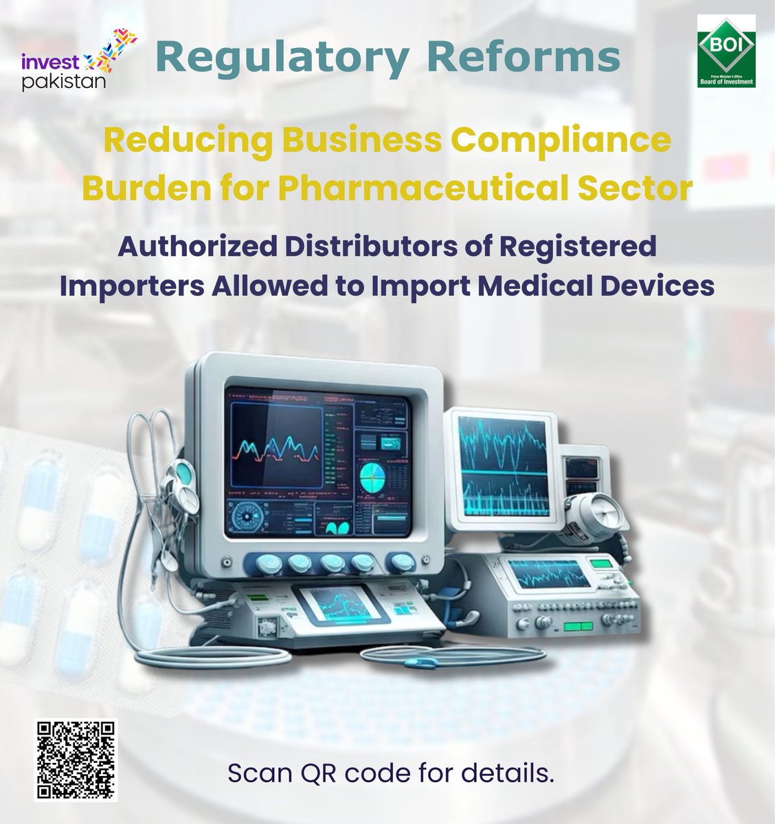 investinpak's tweet photo. Compliance made easy for the Pharmaceutical Sector!
Authorized Distributors of Registered Importers Allowed to Import Medical Devices.
For details: https://t.co/dffNN431mh
#PRMI #RegulatoryReforsms #regulatorycompliance #investinpakistan #pharmaceuticalindustry https://t.co/GF2Djr1M5t