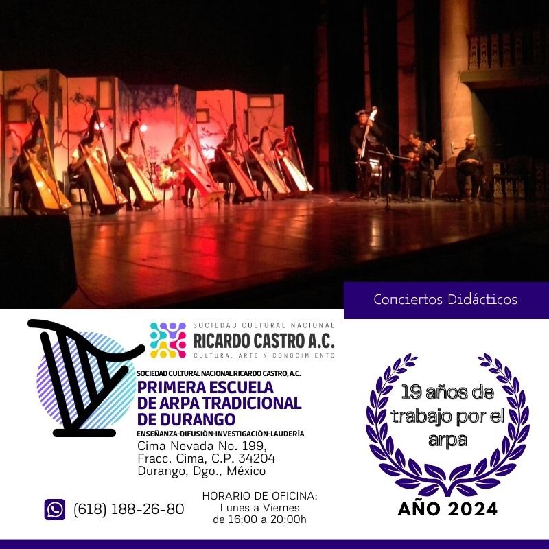 RicardoCastroAC's tweet photo. Primera Escuela de Arpa Tradicional de Durango.
Enseñanza-Difusión-Investigación-Laudería.
Año 2024: 19 años de trabajo por el arpa.
#ArpaDurango #Durango https://t.co/msJeMGb7OK