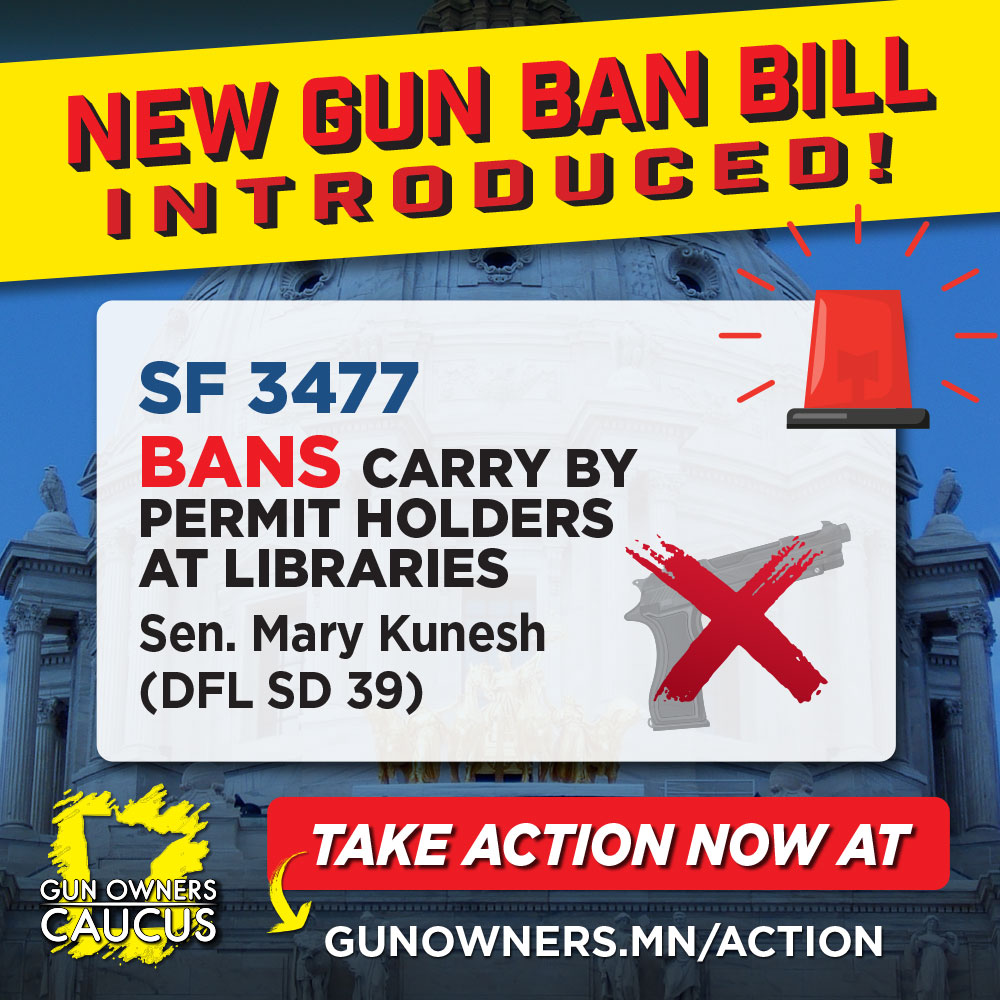 Senator @MaryKunesh9 wants to prohibit peaceable, law-abiding Minnesotans from being able to defend themselves in libraries by making it a crime for a permit holder to carry there.

She wants to disarm you while allowing those violating the law to continue to carry firearms.

As…