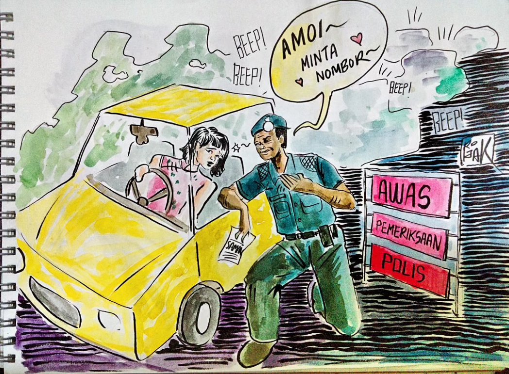 sonofmalaya's tweet photo. The truth is that some people abuse their positions in society to gain self-gratification. #sexualharassment #pdrm #police #malaysia #ipcmc #brushpen #watercolour https://t.co/tURzD7Ne5e