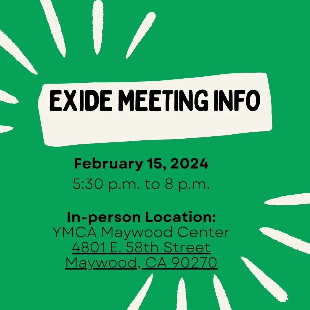 EYCEJ's tweet photo. The Exide fight is far from over! 

@CaliforniaDTSC is holding an Exide Public meeting 2/15 in Maywood 

The hood is still watching 👀

#WeAreJustTryingToBreathe
#FightingForLife
#NoMoPlomo https://t.co/cADACjhaF0