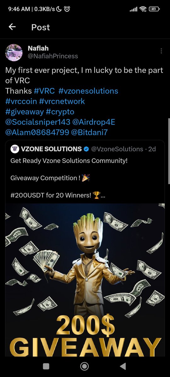 NafiahPrincess's tweet photo. My first ever project, I m lucky to be the part of VRC 
Thanks #VRC  #vzonesolutions
#vrccoin #vrcnetwork
#giveaway #crypto
@Socialsniper143 @Airdrop4E @Alam08684799 @Bitdani7 https://t.co/4Yt9k6hMUD