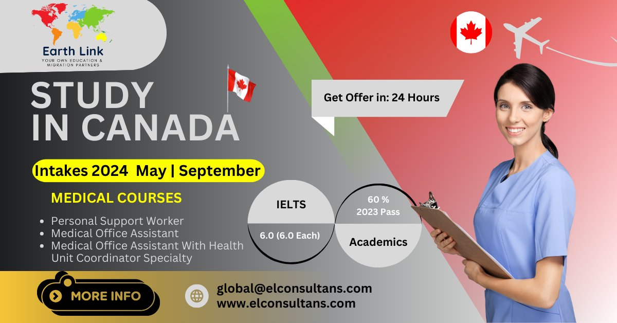 #Study In #Canada
𝘈𝘥𝘮𝘪𝘴𝘴𝘪𝘰𝘯 𝘖𝘱𝘦𝘯 𝘧𝘰𝘳 𝘔𝘢𝘺 | 𝘚𝘦𝘱𝘵𝘦𝘮𝘣𝘦𝘳 2024
#Medical  #courses  your potential with our medical courses'
For more details: 
elconsultans.com
global@elconsultans.com
 #Kathmandu #Australia #ExpertAssistance