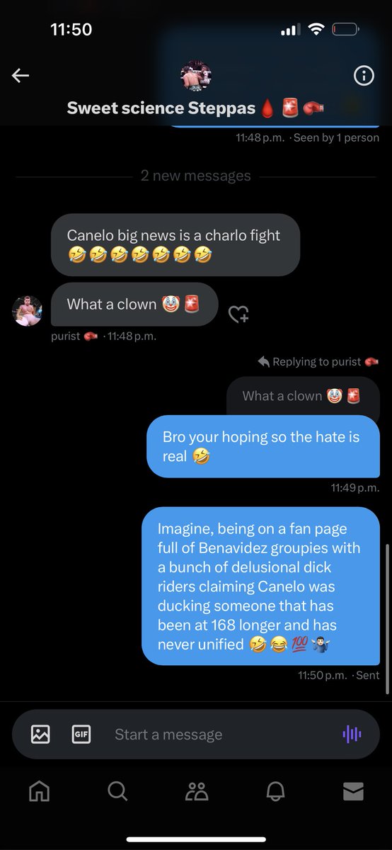MannyDi27134063's tweet photo. Imagine being in a Benavidez groupie fan page all burner accounts clamming, Canelo is ducking a dude that has been been at 168 pounds longer and has never unified I mean come on what are we talking about 🤷🏻‍♂️🤣😂💯 https://t.co/gUAJCsNnd7