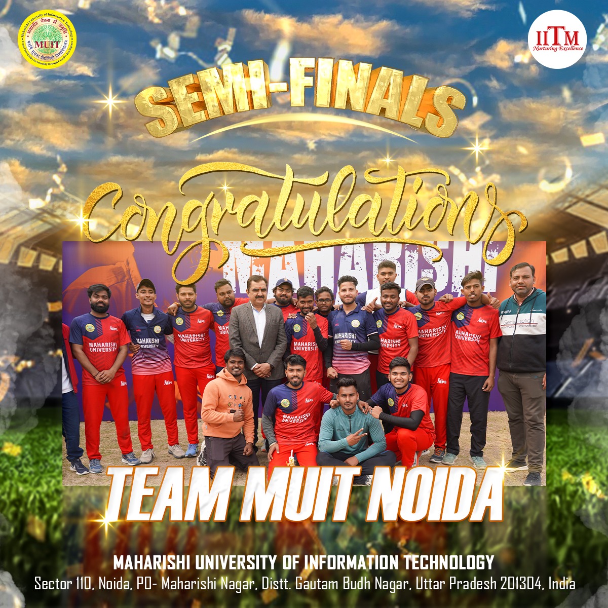 🏏 MUIT Noida emerges victorious! 🎉 Our cricket team triumphs over IINTM in the semi-finals of Maharishi Premier League Season 3, securing their spot in the finals! Let's cheer them on as they aim for glory! 🏆 

#MPLSeason3 #MUITNoida #CricketVictory  #MaharishiPremierLeague…