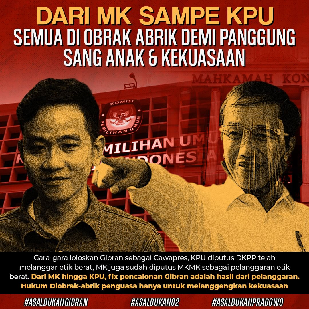 SariPutri96's tweet photo. Sudah saatnya si Gibran didiskualifikasi, karena memang terbukti lakukan banyak pelanggaran hukum dan konstitusi. Rombongan si belimbing sayur ini memang haus kekuasaan. #PelanggaranPemilu #TolakDinastiPolitik #Jokowi #BocilGibran #Pilpres2024 #PrabowoPenculik #Asalbukanprabowo https://t.co/xgyEa5Ciq1