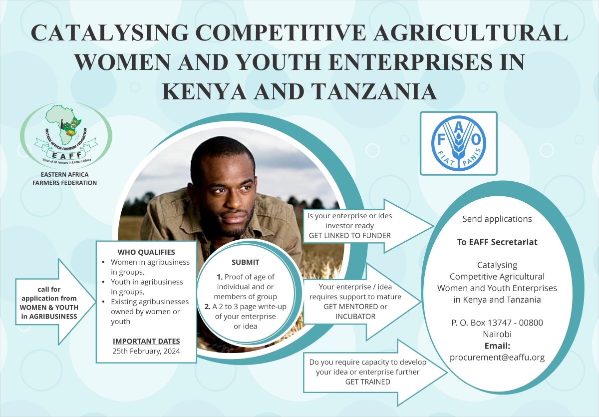 Exciting opportunities ahead in #Kenya and #Tanzania for #youth and #women It’s quite inspiring to see #EAFF's and @FAO's dedication to catalyzing inclusive and competitive agricultural women and youth entrepreneurs. #opportuity #YouthEmpowerment #WomenEmpowerment #enterpreneurs