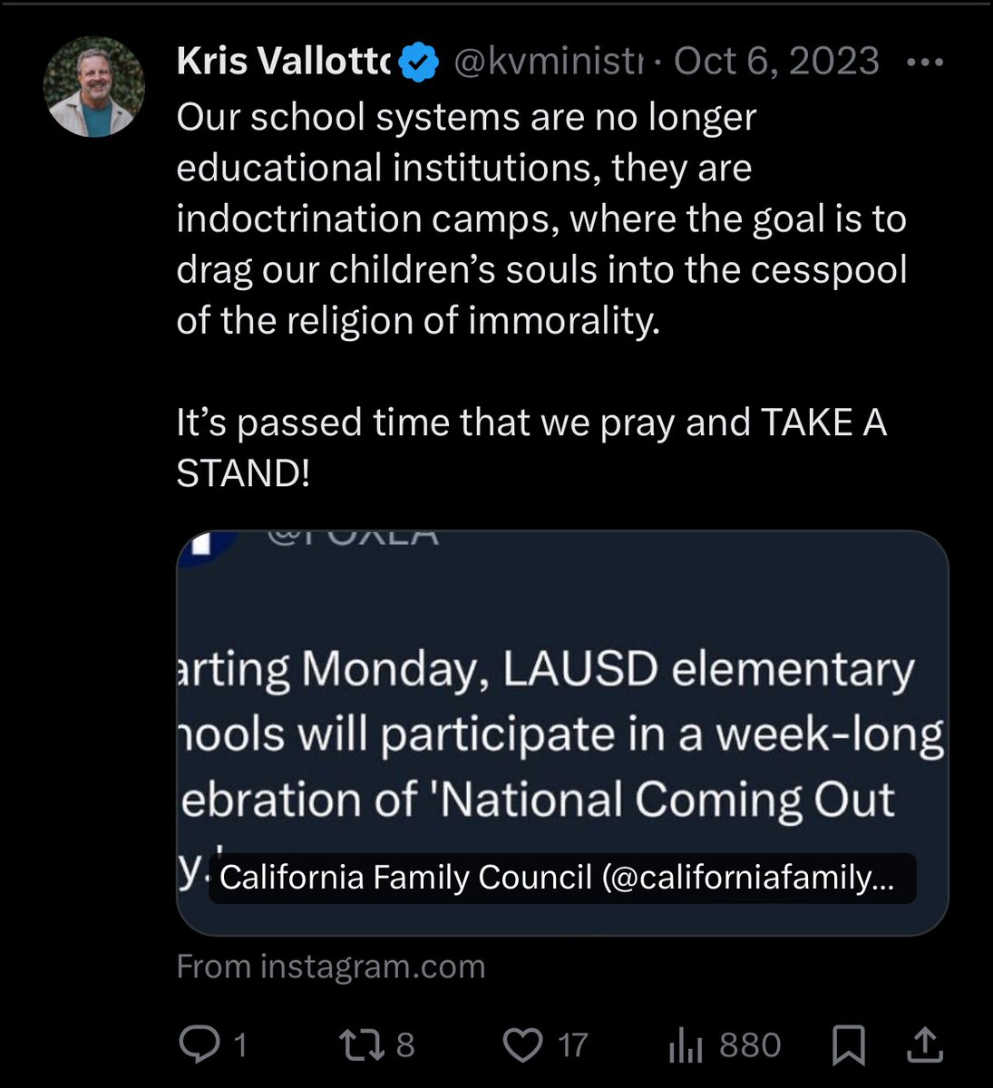 Kris Vallotton thinks that our school systems are “no longer educational institutions” and instead calls them “indoctrination camps, where the goal is to drag our children’s souls into the cesspool of the religion of immortality”