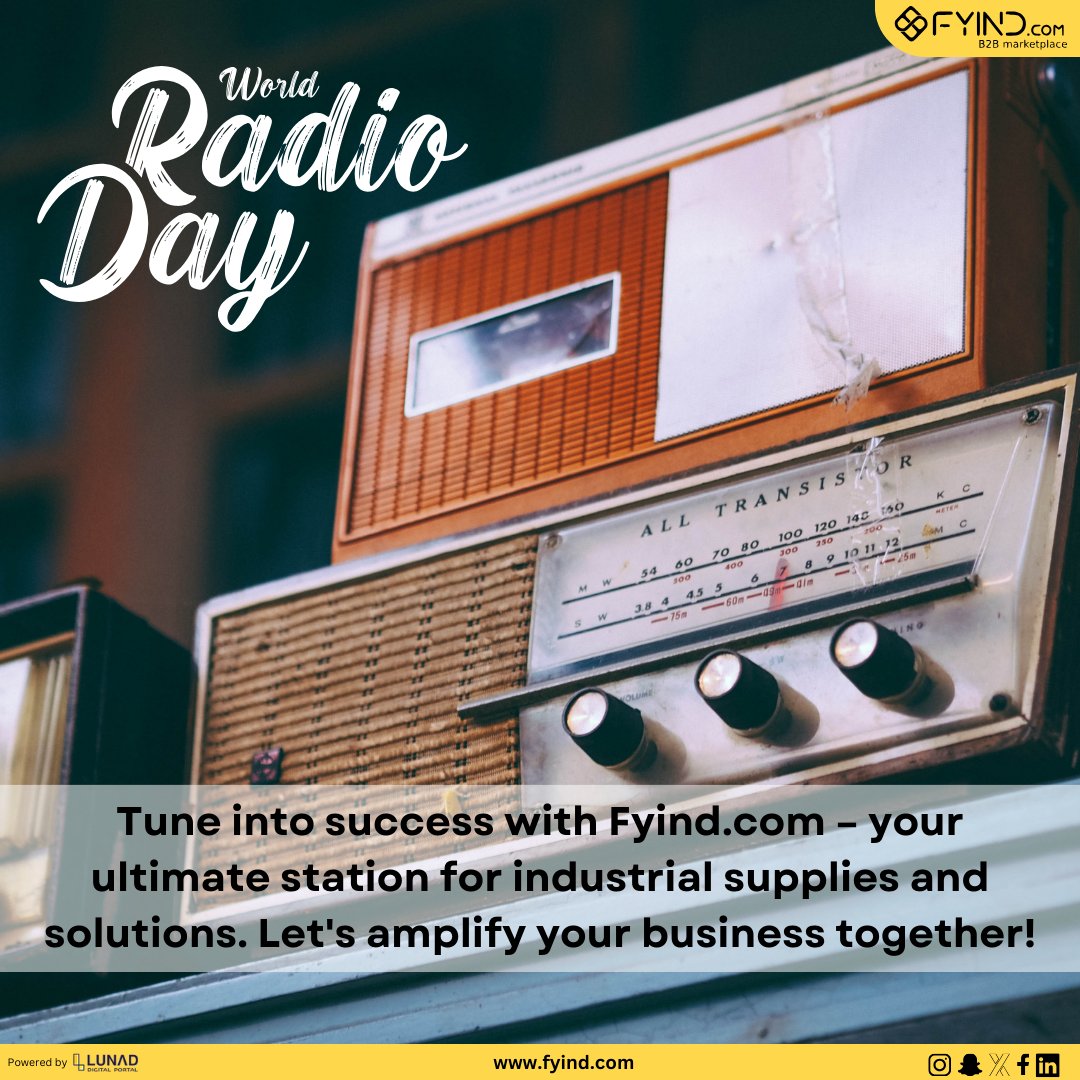 FYIND_COM's tweet photo. Happy #WorldRadioDay! Tune in to https://t.co/MVJ6vlcLmk now.

.

.

#radio #uae #ksa #b2b #marketplace #industrialsupplies #b2bsales #b2blead #b2bmarketing https://t.co/t7D9DjgBIV