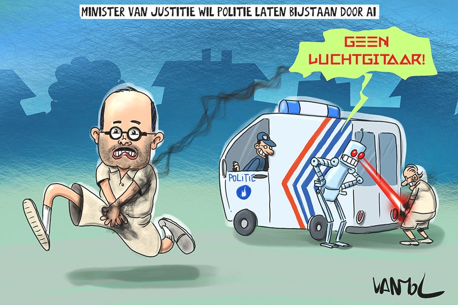 Vanmoltoons's tweet photo. #doorbraak #vanmol #vanmoltoons #cartoon #luchtgitaar #AI #politie #pipigate #VincentVanQuickenborne #Q #quickie #combi https://t.co/s1mo7tOSRd