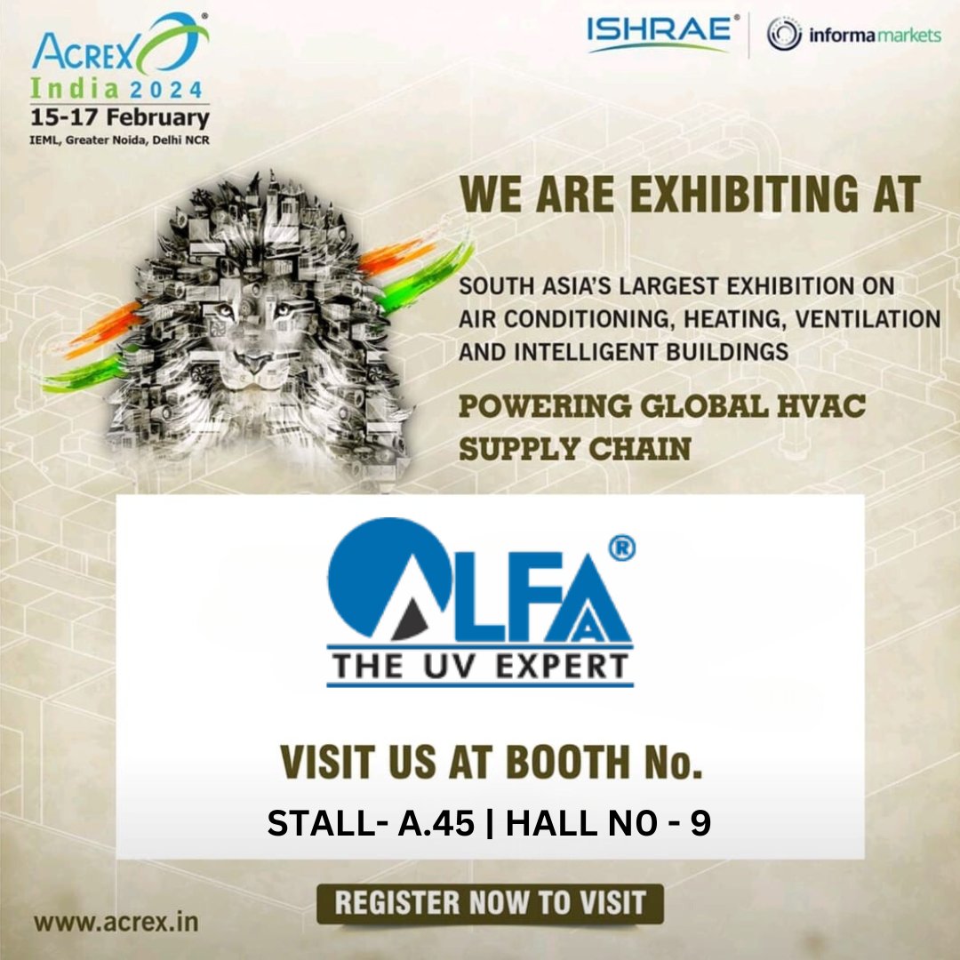 AlfaaUV's tweet photo. Join us at #ACREX2024! #AlfaaUV is thrilled to be part of this event at #IEML, #GreaterNoida , from February 15th to 17th. Discover our cutting-edge UV disinfection solutions See you there! Visit us at https://t.co/gyqyWdxs5O
#UVDisinfection
#WaterTreatment https://t.co/XZJMjk5A9x
