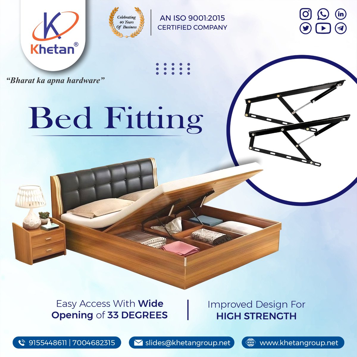 ihsndigital's tweet image. "𝗞𝗛𝗘𝗧𝗔𝗡" Designed your Dream Bedroom with high strength quality of Bed Fitting Hardware to easy access with wide opening.

𝐊𝐡𝐞𝐭𝐚𝐧 𝐁𝐡𝐚𝐫𝐚𝐭 𝐤𝐚 𝐚𝐩𝐧𝐚 𝐡𝐚𝐫𝐝𝐰𝐚𝐫𝐞

𝐊𝐇𝐄𝐓𝐀𝐍 𝐔𝐃𝐘𝐎𝐆 (𝐉𝐇𝐀𝐑𝐊𝐇𝐀𝐍𝐃)

#khetanUdyog #BedFitting #DreamyInteriors #ihsn
