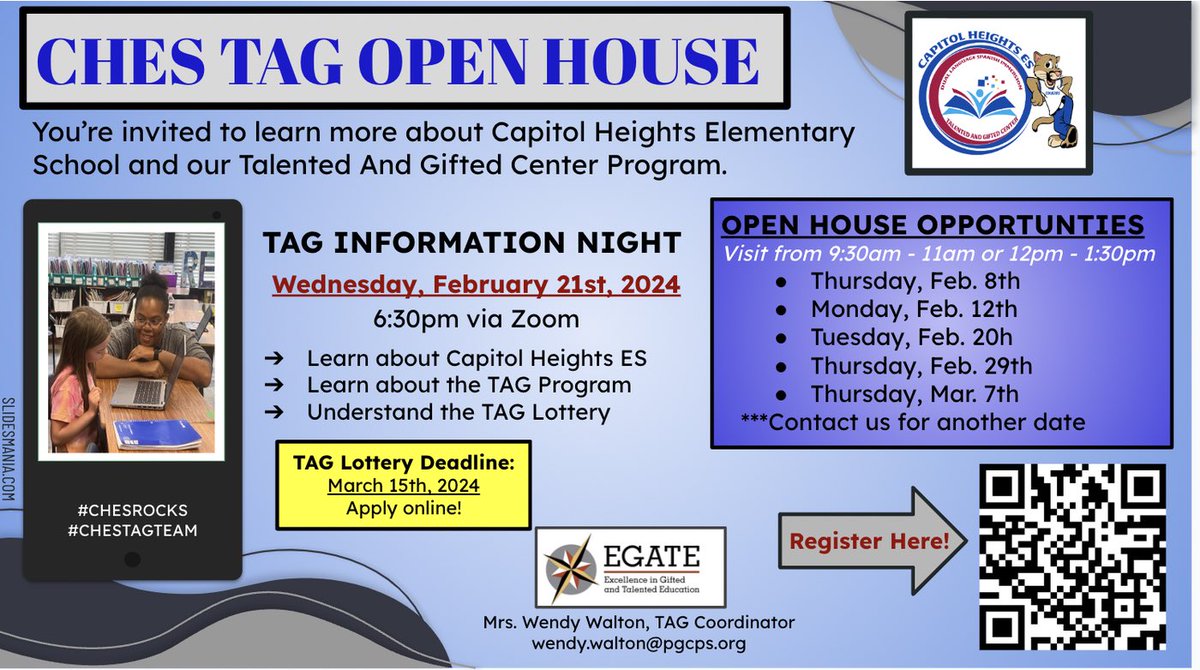 capitolheightse's tweet photo. Don’t forget…there are opportunities to get to know us!! The TAG LOTTERY is open. We are ready to welcome new TAG students for the 2024-2025 School Year! Come visit the school to see what we’re all about! @PGCPSTAG @PGCPSSpecialty #TAGLOTTERY  @CHES_TAG 

https://t.co/DU5bUe7NhR https://t.co/Z9vmh8DpD2