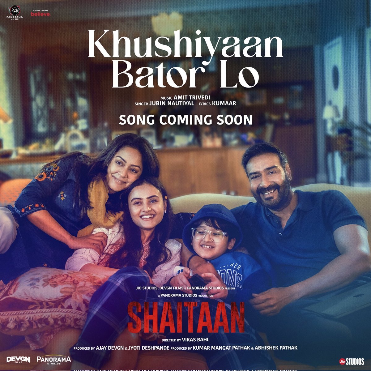 #KhushiyaanBatorLo Song Out Tomorrow From #Shaitaan 

Releasing 8th March In Cinemas 

@ajaydevgn @ActorMadhavan #Jyotika @imjankibodiwala #JyotiDeshpande @KumarMangat @AbhishekPathakk #VikasBahl #JioStudios @ADFFilms @PanoramaMovies @PanoramaMusic_ #AjayDevgan @jiostudios